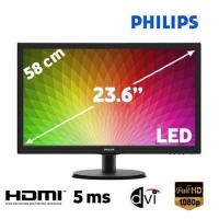 PHILIPS 23.6" LED 243V5LHAB/00 5ms DVI HDMI Kulaklık Çıkışı Monitör Siyah Vesa 1920x1080