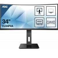 AOC CU34P2A 34" 1ms, 100Hz, 4K Ultra HD, VA Panel, 2xHDMI, DP, USB 3.2, Entegre Hoparlörler, Pivot, Curved Monitör