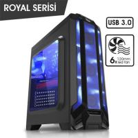 BOOST Royal VK-G1004S PSU Yok Mid Tower Gaming Kasa Siyah 6xLed Fan + USB3.0 + Pencereli