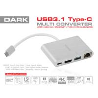 Dark DK-AC-U31X33 4 in 1 Gigabit Ethernet Girişli Usb3.1 Type C - Usb3.0 HDMI Dönüştürücü (4K UHD 60HZ)