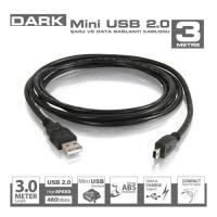 DARK DK-CB-USB2MINIL300 USB TO MİNİ USB 3 Metre Siyah Data Kablo