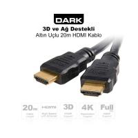DARK DK-HD-CV14L2000 Hdmi to Hdmi ( 20 Metre ) 3D-Ağ Destekli,Dual Molding Altın Uç 4K,Kılıflı Görüntü Kablosu
