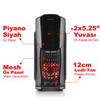 DARK Dragon DKCHDRAGON500 500W Oyuncu Kasası Siyah 3x12cm Fan,1xUSB3.0,Pencereli
