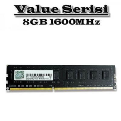 GSKILL 8GB DDR3 1600MHZ CL11 PC RAM VALUE F3-1600C11S-8GNT
