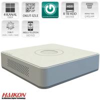 HAIKON DS-7104HGHI-F1 4 Kanal 1080p Lite 1 HDMI, 1 VGA 1 Kanal Ses 1x6TB Hibrit DVR Kayıt Cihazı