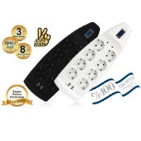 INCA 8li IPW-08B3 Akım Koruma Prizi 3metre Beyaz 2x USB