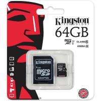 KINGSTON MicroSD 64GB SDC10G2/64GB Class10 Adaptörlü Hafıza Kartı