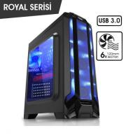 PowerBOOST mid Tower Powersiz Gaming VK-G1004S ATX PC Kasası Pencereli Siyah 6x 12cm Mavi LED Fan
