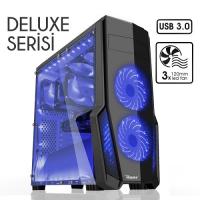 PowerBOOST mid Tower Powersiz Gaming VK-G1011S ATX PC Kasası Pencereli Siyah 3x 12cm Mavi LED Fan