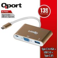 QPORT 0.15metre Q-TV03 Type-C & Vga Dişi,USB,Type-C Çevirici Adaptör Gold 1080p