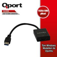 QPORT 0.15metre Q-UHD USB & HDMI Çevirici Adaptör Siyah