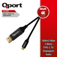 QPORT 2metre Q-THD Type-C & DisplayPort Çevirici Kablo Siyah 4K