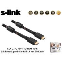S-LINK SLX-2770 Hdmi to Hdmi ( 70 Metre ) 1.4 Ver. 3D Altın Uç Çift Filtre+Çipsetli+Kor.Kılıf Görüntü Kablosu
