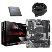 ASROCK B450M-HDV R4.0 DDR4 SATA3 M2 PCIe NVME HDMI DVI PCIe 16X v3.0 AM4 mATX + AMD Ryzen 5 5600 + AMD Orijinal Fan