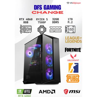 DFS GAMING CHANGE RYZEN 5 7500F-B650M-RTX 4060-32GB DDR5 RAM-1TB M.2 SSD-OYUNCU BİLGİSAYARI