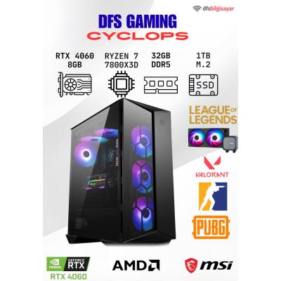 DFS GAMING CYCLOPS RYZEN 7 7800X3D-B650M-RTX 4060-32GB DDR5 RAM-1TB M.2 SSD-OYUNCU BİLGİSAYARI