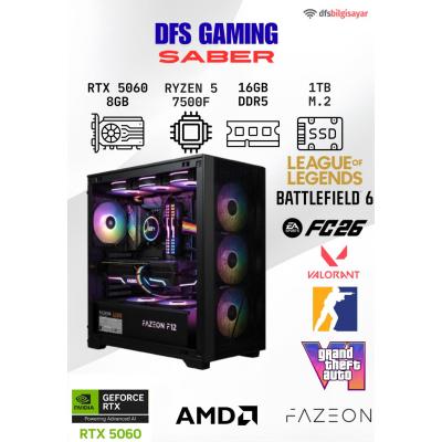 DFS GAMING SABER RYZEN 5 7500F-B650M-RTX 5060-16GB DDR5 RAM-1TB M.2 SSD-MASAÜSTÜ OYUNCU BİLGİSAYARI