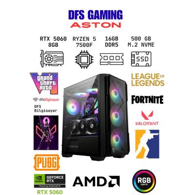 DFS Gaming ASTON RYZEN 5 7500F-B650M-RTX 5060-16GB RAM-512GB M.2 SSD-OYUNCU BİLGİSAYARI