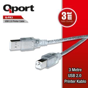 Qport Q-PR3 Usb 2.0 3M Yazıcı Kablosu